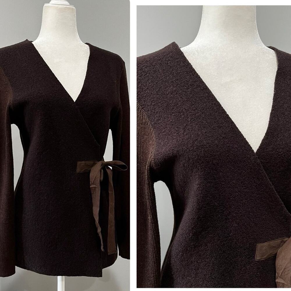 NEW Silvia Novelli Merino Wool Wrap Longline Classic Layering Sweater M NWOT